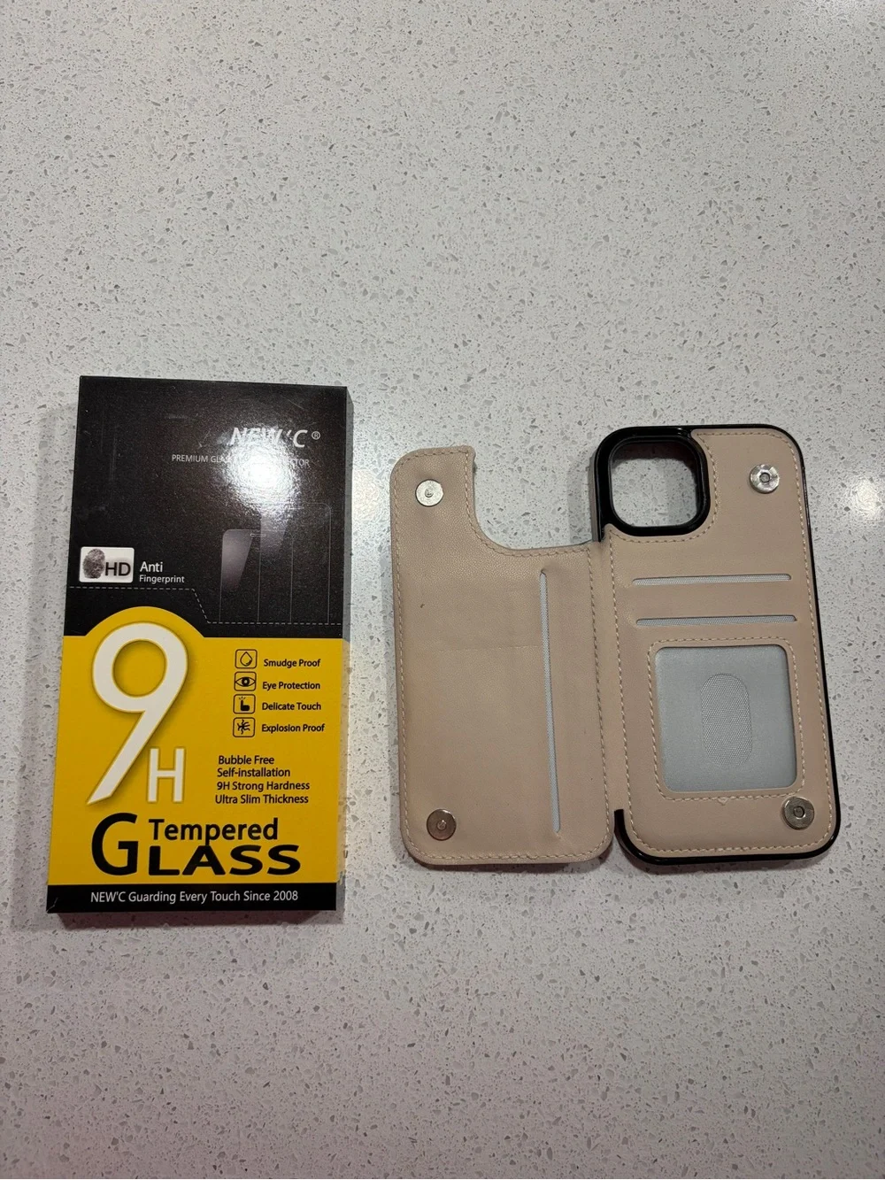 iPhone 15 Black and Cream Checkered Phone Case with screen protector